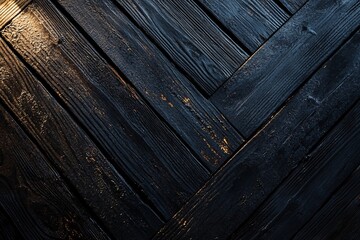 Aufkleber - Black painted wooden planks forming herringbone pattern background