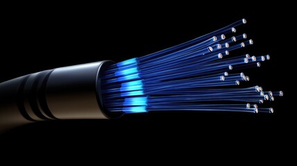 Poster - Fiber optic cable depicted in a hyper-realistic manner, with dynamic light trails symbolizing data flow and speed