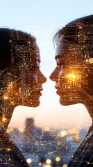 Poster - Diverse Team of Engineers Collaborating Double Exposure, Double Exposure of Colleagues Analyzing Data Together