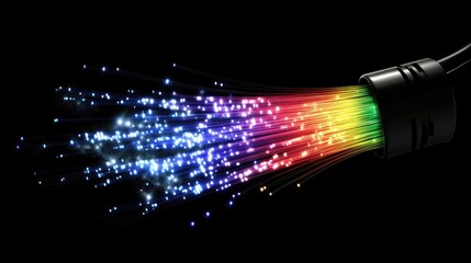 Poster - Hyper-realistic fiber optic cable glowing with vibrant light trails, symbolizing data flow and connectivity