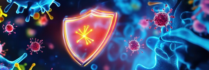 Fototapete - Shield designed to deflect harmful microbes, showcasing safety in health and wellness. Generative AI