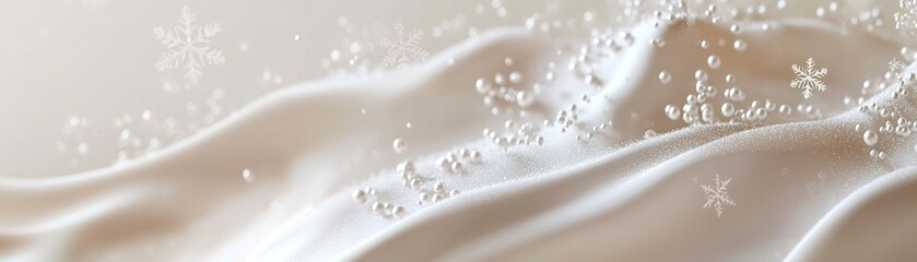 Poster - A captivating modern abstract background showcases a frosted glass effect, with scattered snowflakes and soft light reflections creating an elegant atmosphere