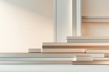 Poster - This design showcases stacked 3D blocks in neutral and metallic tones, symbolizing digital storage and data layers. Soft shadows enhance the futuristic feel, providing ample space for text overlay