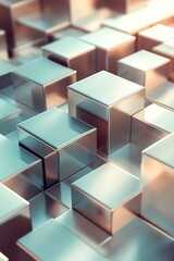 Poster - This modern backdrop showcases intricately stacked 3D blocks in neutral and metallic shades, creating an abstract representation of digital storage and data layers