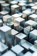 Poster - A visually striking arrangement of stacked 3D blocks in neutral and metallic hues conveys a sense of layered data and digital storage. Soft shadows enhance the clean, futuristic look
