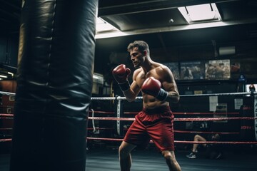 Canvas Print - A boxing in the gym punching sports adult.