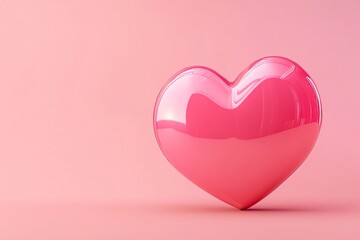 Poster - Glossy pink heart representing love and affection on pink background