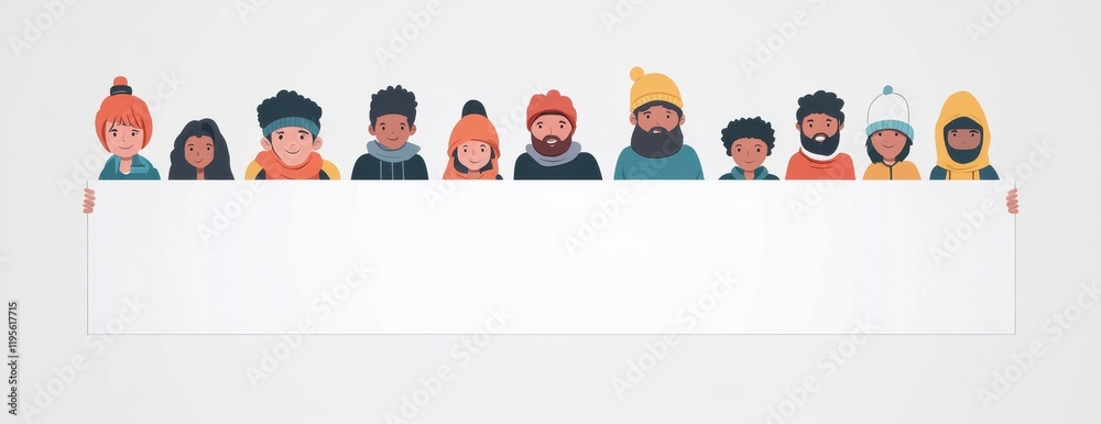 People of different races and nationalities stand behind the white ...