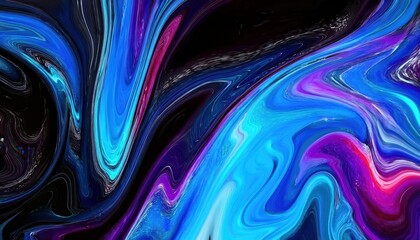 Poster - dynamic abstract fluid art with vivid blue, pink, and black swirling patterns, perfect for modern interiors and digital backgrounds