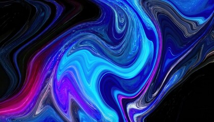 Poster - dynamic abstract fluid art with vivid blue, pink, and black swirling patterns, perfect for modern interiors and digital backgrounds