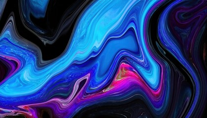 Poster - dynamic abstract fluid art with vivid blue, pink, and black swirling patterns, perfect for modern interiors and digital backgrounds