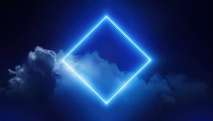 Leinwandbilder - illuminated glowing diamond shape with blue neon light amidst soft clouds and starry night sky, perfect for futuristic and cosmic designs