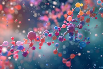 Poster - 3d render illustration of colorful molecules floating and connecting with each other in abstract scientific visualization