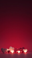 Poster - Red and white glowing hearts are arranged on a dark red surface, creating a warm and romantic atmosphere perfect for valentine's day, an anniversary, or a declaration of love