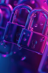 Aufkleber - This artwork features a creative blend of liquid metal 3D locks set against a gradient backdrop of dark purple and blue tones