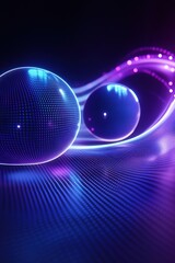 Aufkleber - An abstract tech-themed backdrop showcases glowing 3D spheres and a vibrant data grid. The neon purple and blue lines create a sleek atmosphere on a dark surface, providing ample space