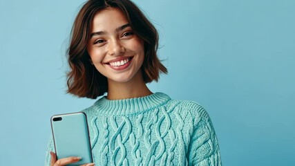 Wall Mural - The Smiling Woman with Phone