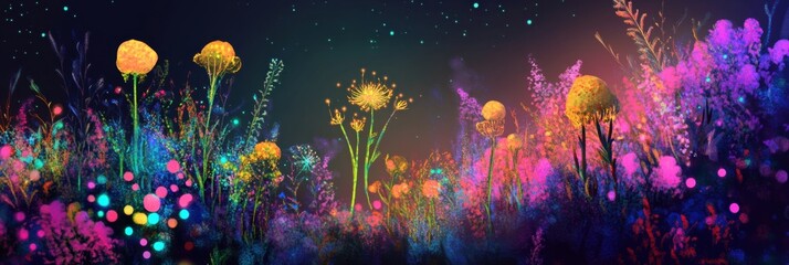Poster - Explore a vibrant magical microscopic ecosystem with friendly microbes in a stunning landscape of colors and life. Generative AI
