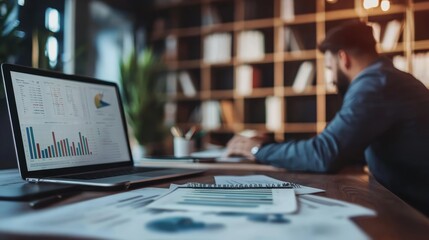 Poster - Businessman Analyzing Data on Laptop in Modern Office