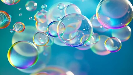 Poster - Colorful Soap Bubbles Floating in Air Dreamy Atmosphere with Whimsical Reflections and Light, Creating Playful and Vibrant Experience.