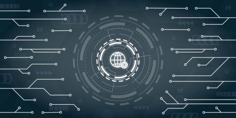 Technology Business Globe Gear Icon Background