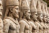 Stone sculptures of ancient persian soldiers with traditional hats, showcasing the power and artistry of the achaemenid empire