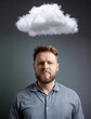 © psychoshadow - Man with a storm cloud hovering above his head. Concept of losing memory. Cloudy and moody thoughts