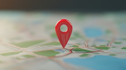 Poster - Red push pin marking a precise location on a city map, symbolizing navigation and travel while highlighting the excitement of discovering new destinations and planning adventures