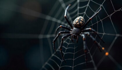 close-up-spiders-web-on-retro-vintage-black-color