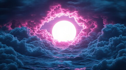 Wall Mural - Ethereal Sunset with Vibrant Clouds and Glowing Sunlit Horizon