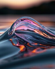 Poster - Dynamic waves of colorful liquid light serene water surface natural environment close-up view abstract art