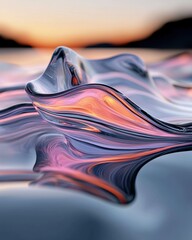 Poster - Soft ripples of liquid light spreading across serene waters at sunset abstract tranquil environment
