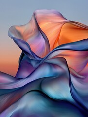 Poster - Wavy iridescent lines in cool blues abstract art digital artistic environment serene viewpoint