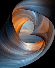 Poster - Swirling metallic ribbons forming a spiral ocean view abstract art vibrant environment dynamic perspective