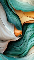 Poster - Soft swirling strokes of green and gold abstract art modern interior digital artwork elegant ambiance artistic perspective