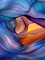 Poster - Wavy iridescent lines flowing through cool blues abstract art digital serene environment aesthetic perspective