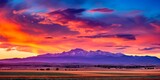 Colorado Eastern Plains at Sunset: Majestic View of Pikes Peak Amid Colorful Countryside and Clouds with Agriculture and Crops