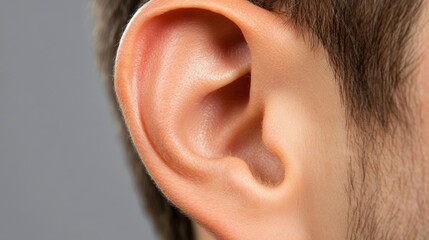Poster - Healthy human ear is listening attentively to music, conversation, or other sounds, emphasizing the importance of hearing and auditory perception in communication and enjoying audio content