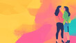 © Dirk - Copy space, flat illustration, diverse lesbian couple embracing each other, diversity theme. Togetherness theme. 2 Woman in love, Tolerance theme.  equal rights for everybody