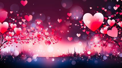 Leinwandbilder - Vibrant hearts and light create a romantic atmosphere for celebrations or special occasions