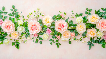 Poster - Colorful floral arrangement featuring pastel roses and greenery on a soft background