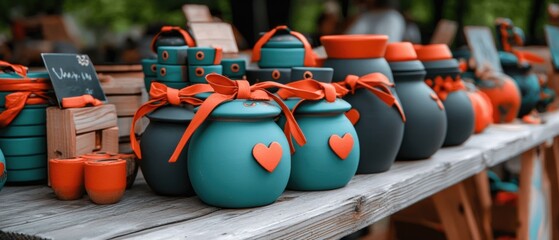 Wall Mural - a table with many vases and jars