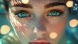 © lime - Intricate Water Details with a Girl’s Big Green Eyes,Long Eyelashes,Colorful Ensemble in an Underwater Wonderland水中の細やかな水のきらめきと多色の服を着た美少女.Generative AI