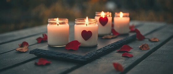 Poster - three candles with hearts on them sit on a table