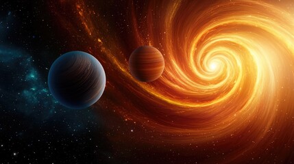 Poster - Cosmic dance of planets and stars outer space digital art nebula environment wide angle view celestial wonders