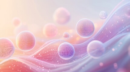Aufkleber - Colorful abstract representation of cells floating in a serene environment at dawn. Generative AI
