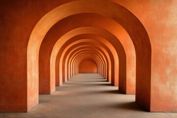 Aufkleber - Luminous orange arches create a stunning corridor in an architectural marvel during daylight hours. Generative AI