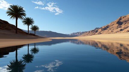 Wall Mural - a desert scene with palm trees and water