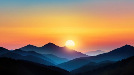 Canvas Print - sunset over mountains with trees and mountains