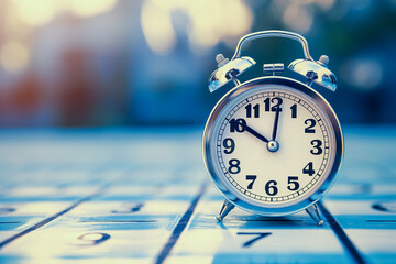 Vintage alarm clock on calendar background symbolizing time management